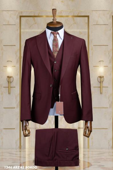 Dobby Men's Suit Dark Claret Red