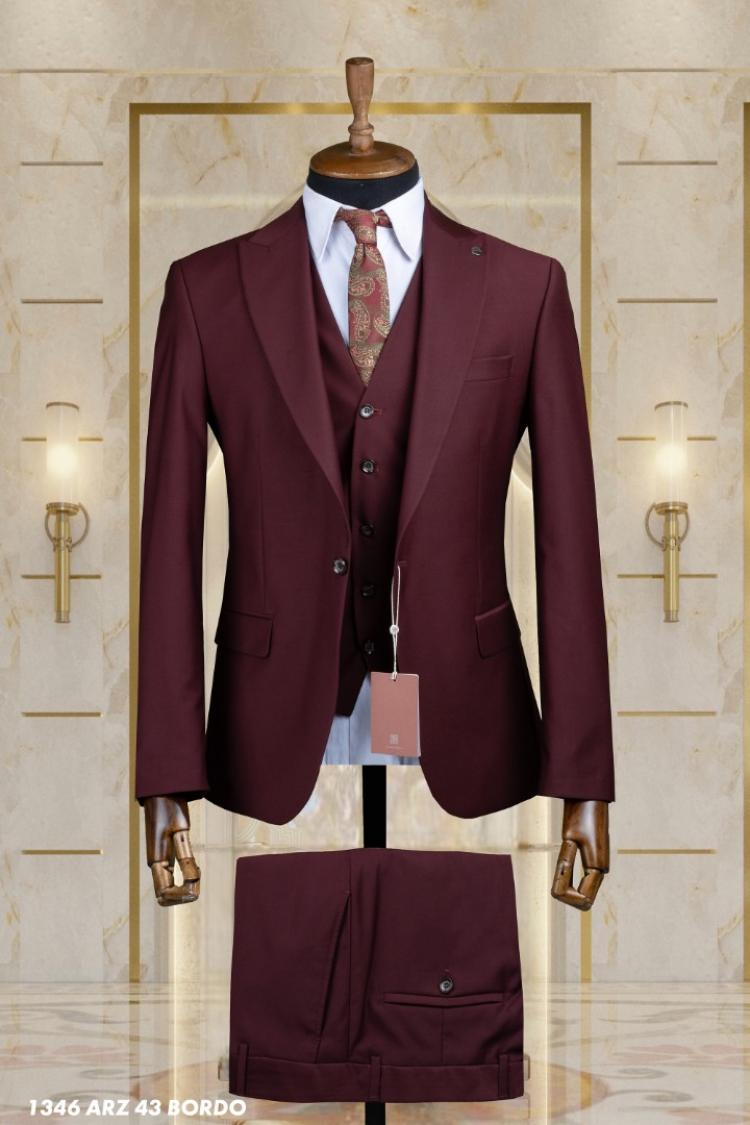 Dobby Men's Suit Dark Claret Red