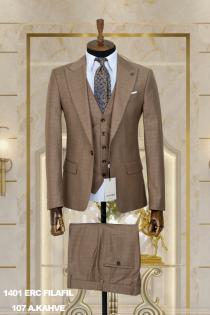 Dobby Men's Suit Dark Light Brown