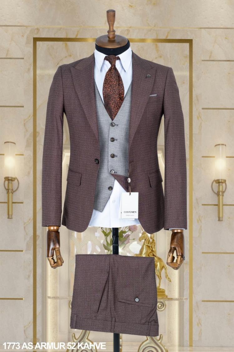 Double Sided Vest Men's Suit Brown