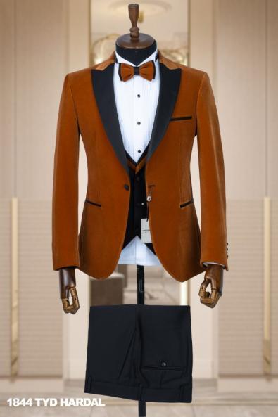 Jacquard Men's Wedding Suit Mustard