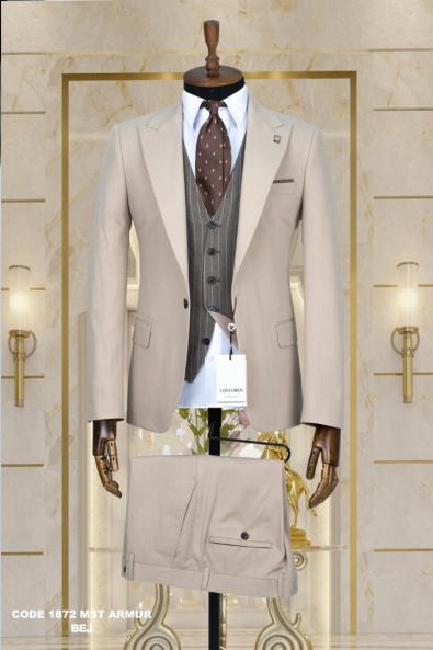 Double Sided Vest Men's Suit Beige