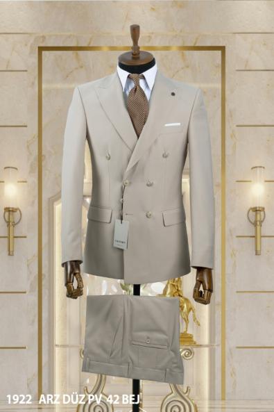 Double Breasted Men's Suit Beige