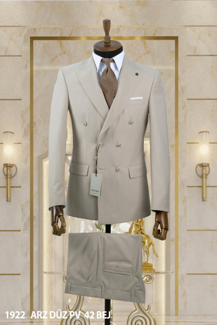 Double Breasted Men's Suit Beige