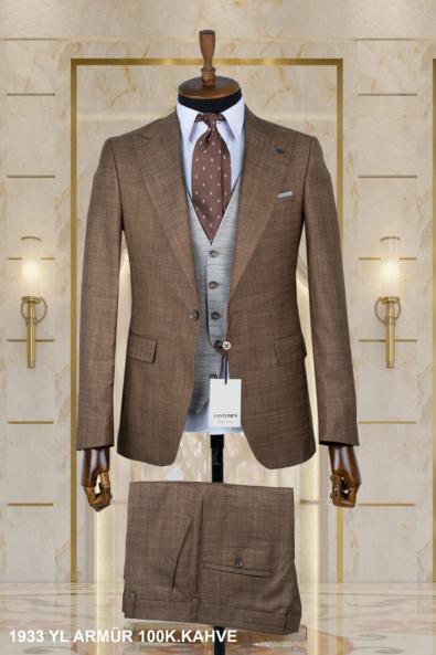 Double Sided Vest Men's Suit Dark Brown