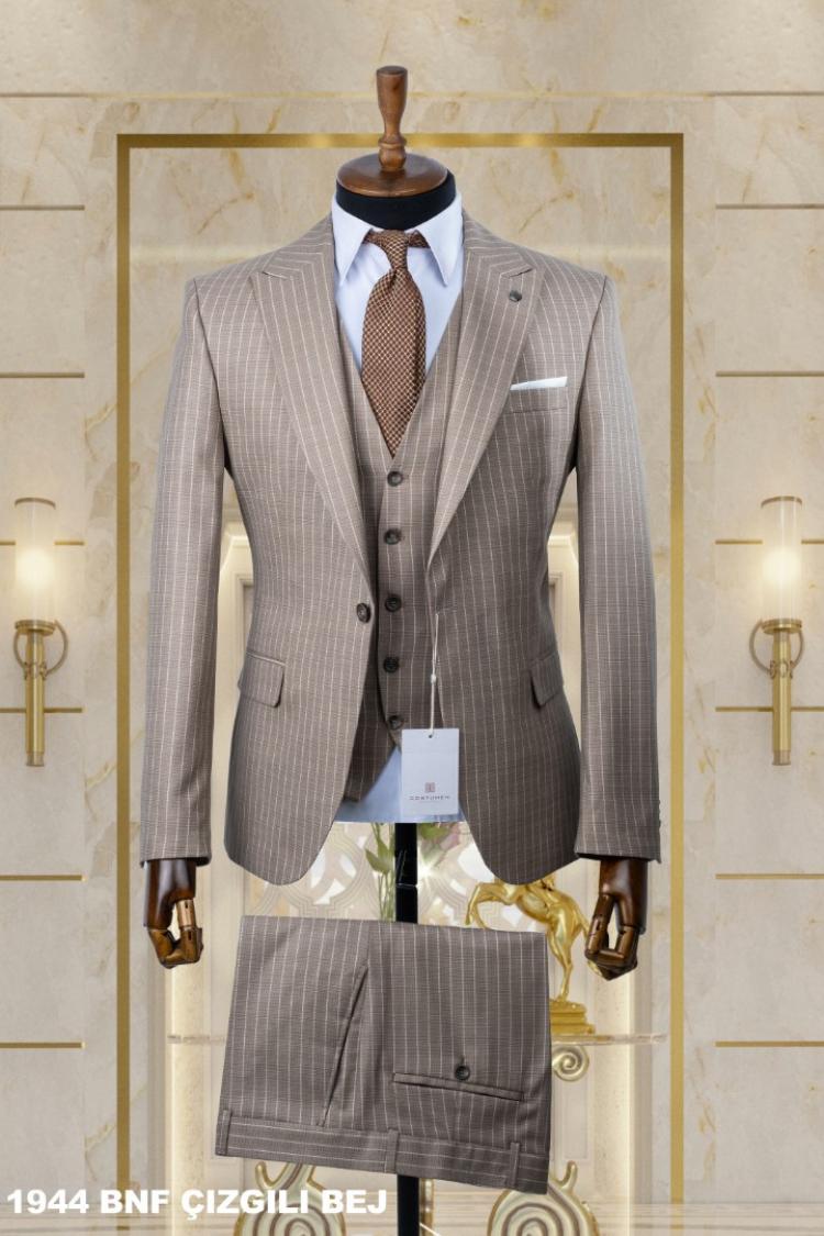 Dobby Men's Suit Beige