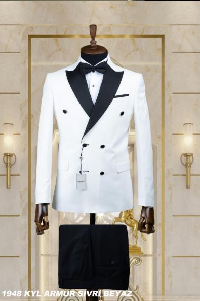 Double Breasted Men's Wedding Suit White