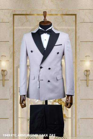 Double Breasted Men's Wedding Suit Stone