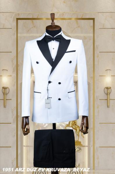 Double Breasted Men's Wedding Suit White