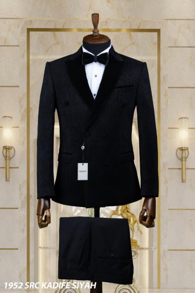 Double Breasted Men's Wedding Suit Black