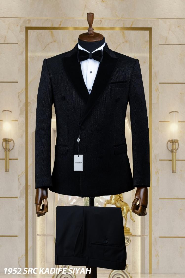 Double Breasted Men's Wedding Suit Black