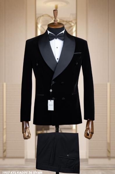 Double Breasted Men's Groom Suit Black