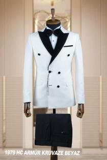 Double Breasted Men's Wedding Suit White