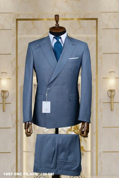 Double Breasted Men's Suit Gray