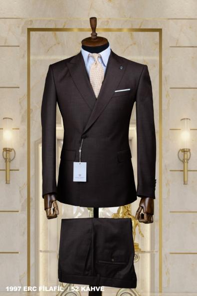 Double Breasted Men's Suit Brown