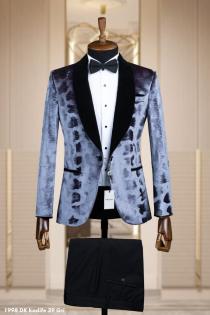 Jacquard Men's Wedding Suit Gray