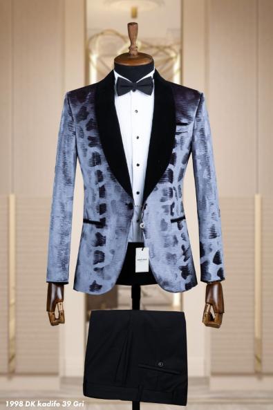 Jacquard Men's Wedding Suit Gray