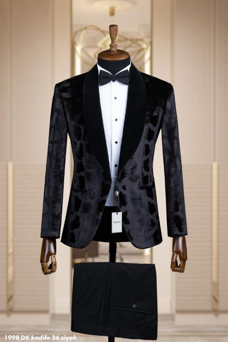 Jacquard Men's Wedding Suit Black