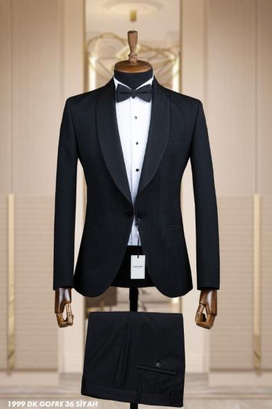 Jacquard Men's Wedding Suit Black