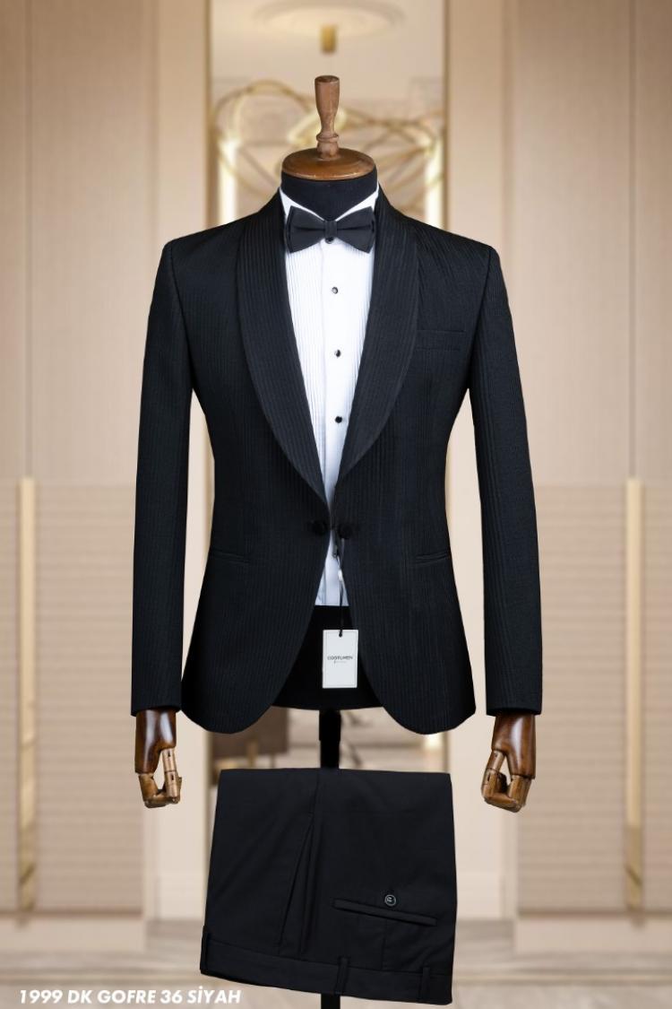 Jacquard Men's Wedding Suit Black