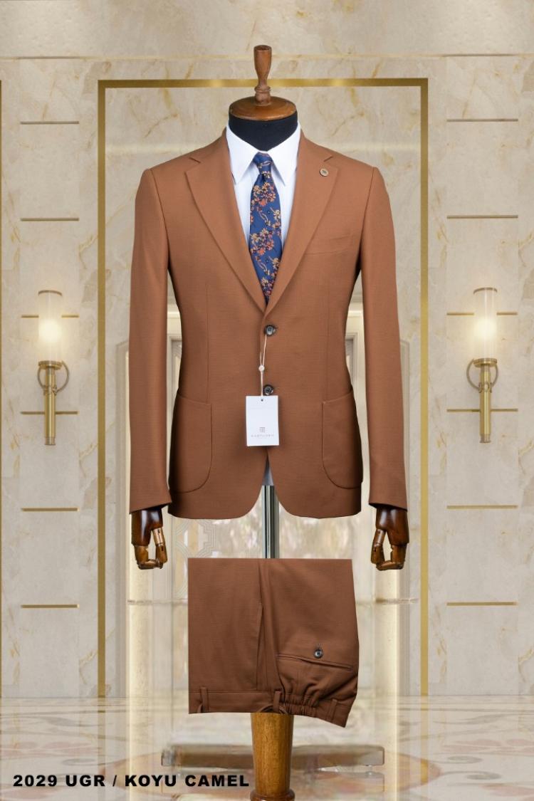 Double Men's Suit Dark Camel