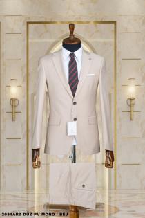 Mono Collar Double Buttoned Plain Dobby Men's Suit