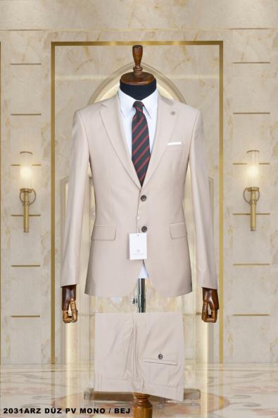 Mono Collar Double Buttoned Plain Dobby Men's Suit