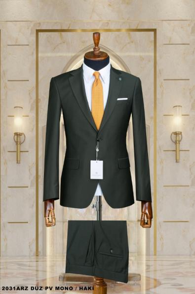 Mono Collar Double Buttoned Plain Dobby Men's Suit