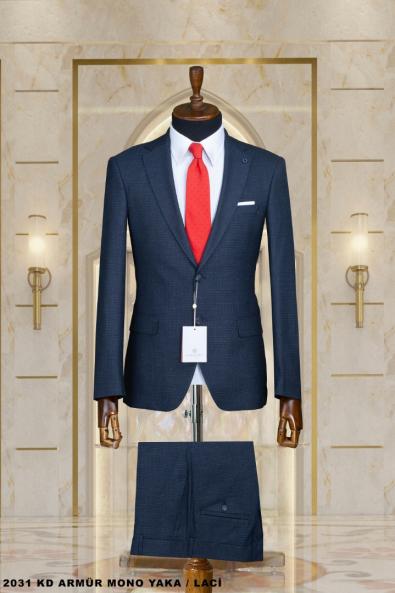 Mono Collar Double Buttoned Dobby Men's Suit